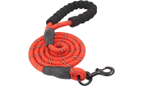 Red reflective dog leash, 1.5 cm thick and 1.5 m in length, with durable rope and padded handle for comfort and safety.