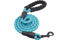Reflective Dog Leash Blue reflective dog leash, 1.5 cm thick and 1.5 m in length, with durable rope and padded handle for comfort and safety.