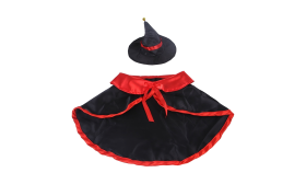 Dog vampire costume in black and red, durable, lightweight and adjustable, suitable for dogs and cats.