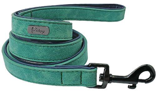 Green luxury velvet dog leash, 120cm length and easy to grip, with a sturdy black metal clasp, designed for comforable walk.