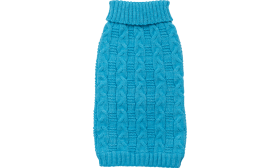 Blue warm cotton sweater for dogs with cable-knit pattern, extra protection, high-quality cotton material.