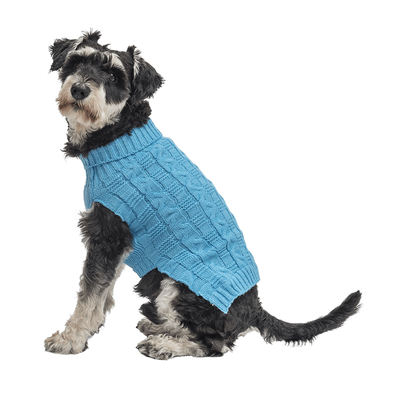 Warm Cotton Sweater for Dogs Blue warm cotton sweater for dogs with cable-knit pattern, extra protection, keep dogs cosy in cold weather.