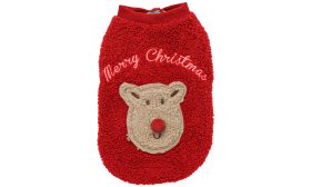 Buttoned Christmas Coat for Dogs Red buttoned Christmas reindeer flannel elk design, washable, keeps your dog warm and comfortablee.