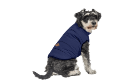 Navy blue windproof dog winter vest, comfortable fit, designed for warmth and protection in cold weather.