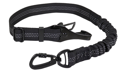 Reflective black safety seat belt dog leash, 55 - 65 cm length, adjustable strap, with metal clip for secure car travel.