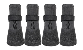 Set of four sport dog shoe socks in grey with non-slip soles, easy to wash, lightweight for dogs outdoor comfort.