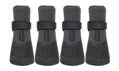 Sport Dog Shoe Socks Set of four sport dog shoe socks in grey with non-slip soles, easy to wash, lightweight for dogs outdoor comfort.