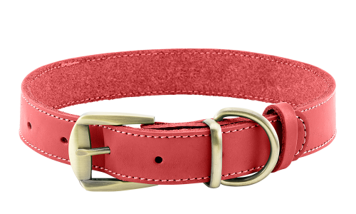 Luxury genuine leather dog collar in red, durable and strong, high-end genuine leather material, with buckle.