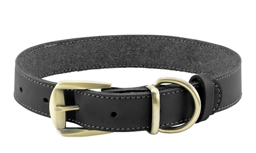 Luxury genuine leather dog collar in black, durable and strong, high-end genuine leather material, with buckle.