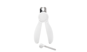 White LED nail clipper for dogs with built-in light for precisioin, with a hidden nail file, safe and ergonomuc design.