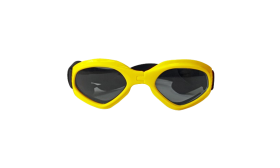 Stylish Dog Sunglasses with UV-Protection Yellow dog sunglasses with UV-protection, dark tinted lenses for eye safety and a stylish look. For outdoor adventures.