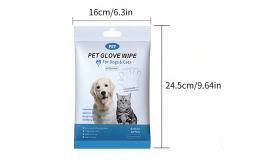 Package of hypoallergenic pet glove wipes for dogs and cats, 6 pieces per pack, unscented, eco-friendly, and gentle.