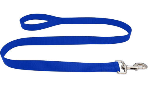 Durable blue nylon dog leash 120cm, easy to clean, durable material and safe with a secure silver clasp.