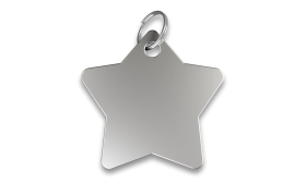 Engraved Star Dog Tag Silver star shaped dog tag with smooth finish, with a silver ring, customisable with engraved dog name.