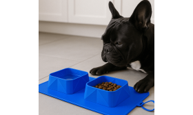Collapsible Dog Travel Bowl - 1200ml Double Folding Food Mat