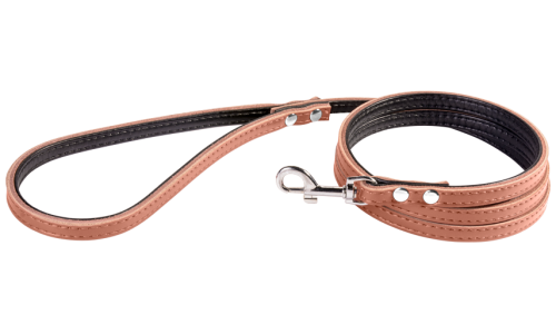 Brown leather dog leash, 1.5 meters, size small, sturdy stitching, durable clasp, padded inside genuine leather.