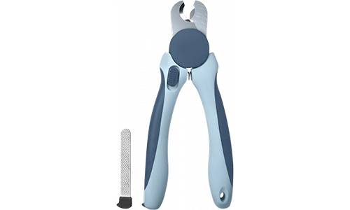 Pet Nail Clipper Blue dog nail clippers with ergonomic handles and a safety guard, with metal nail file, suitable for dogs and cats.