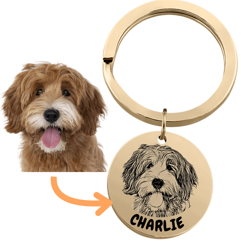 Personalised Dog Keyring - Turn your Pet's Photo into an Engraved Drawing