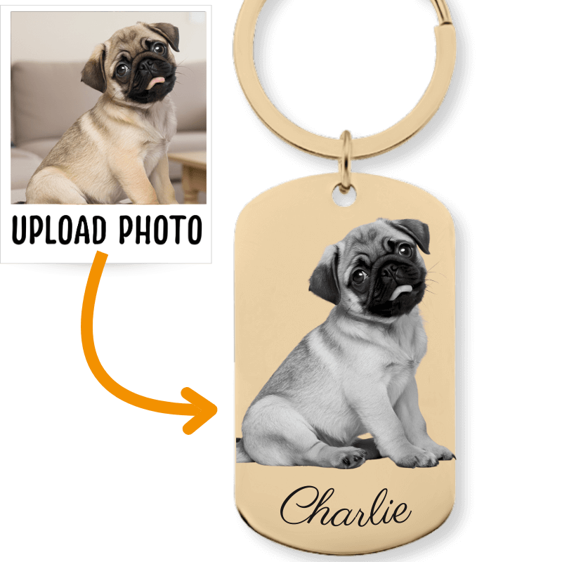 Personalised Dog Keyring with Engraved Pet Photo and Name