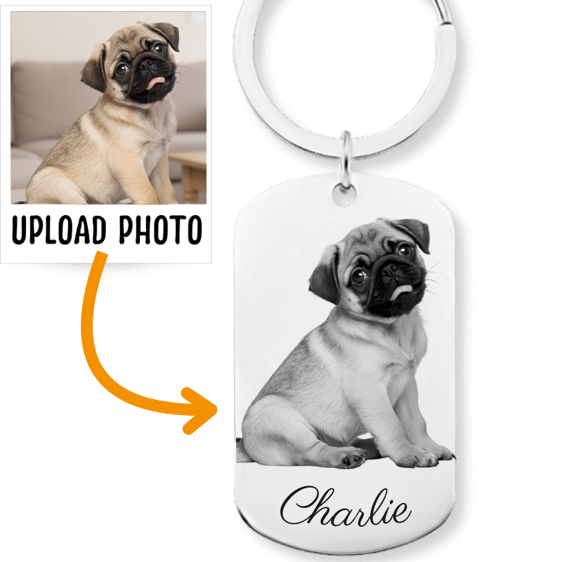 Personalised Dog Keyring with Engraved Pet Photo and Name